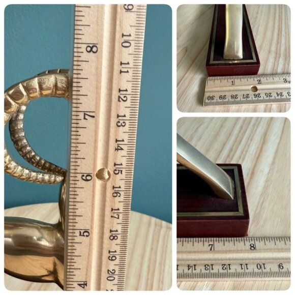 Vintage Brass Ibex Ram Hollywood Regency MCM Desk Decor Inlaid Wood Base - Picture 10 of 10